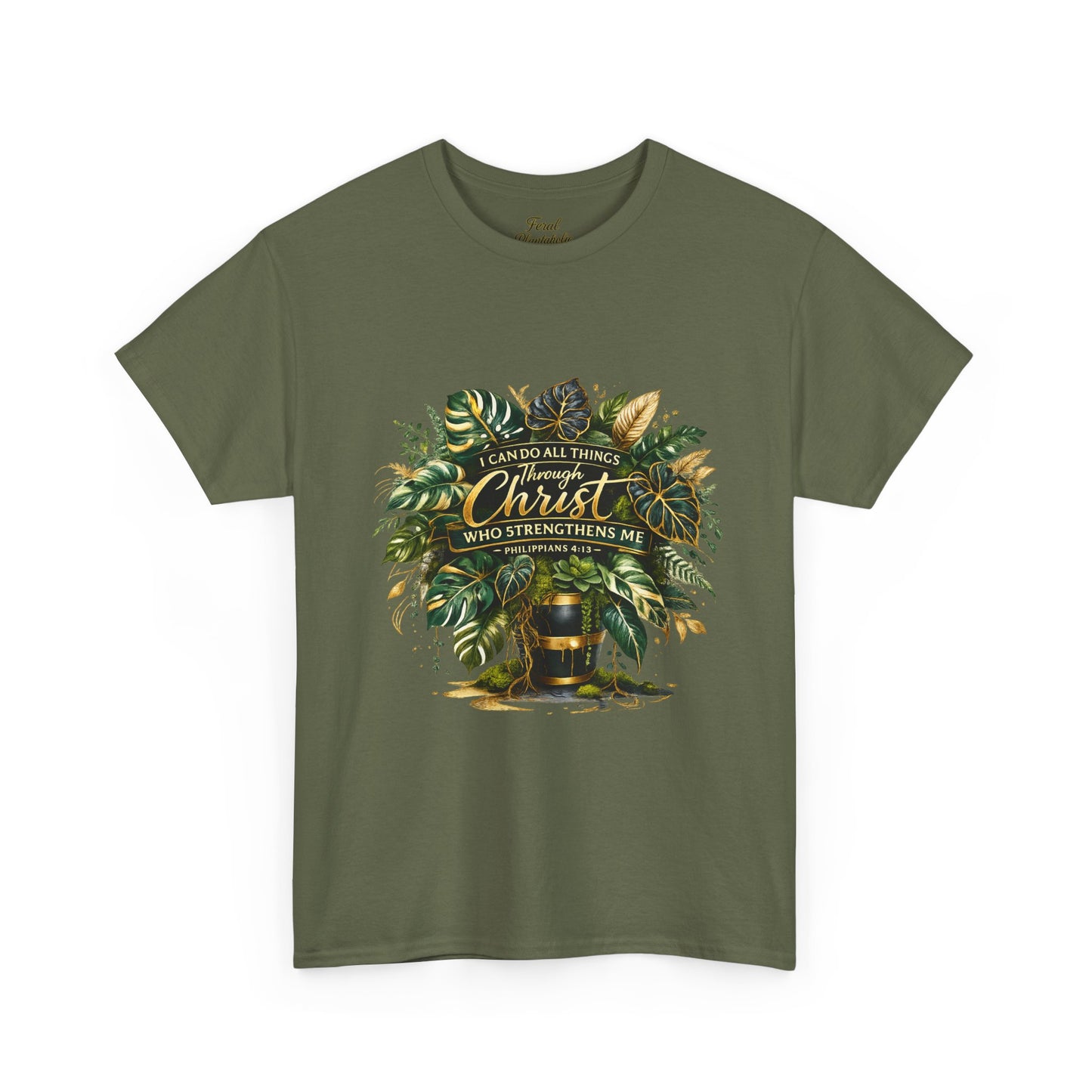 Christian Faith T-Shirt — "Christ Who Strengthens Me" Botanical Design