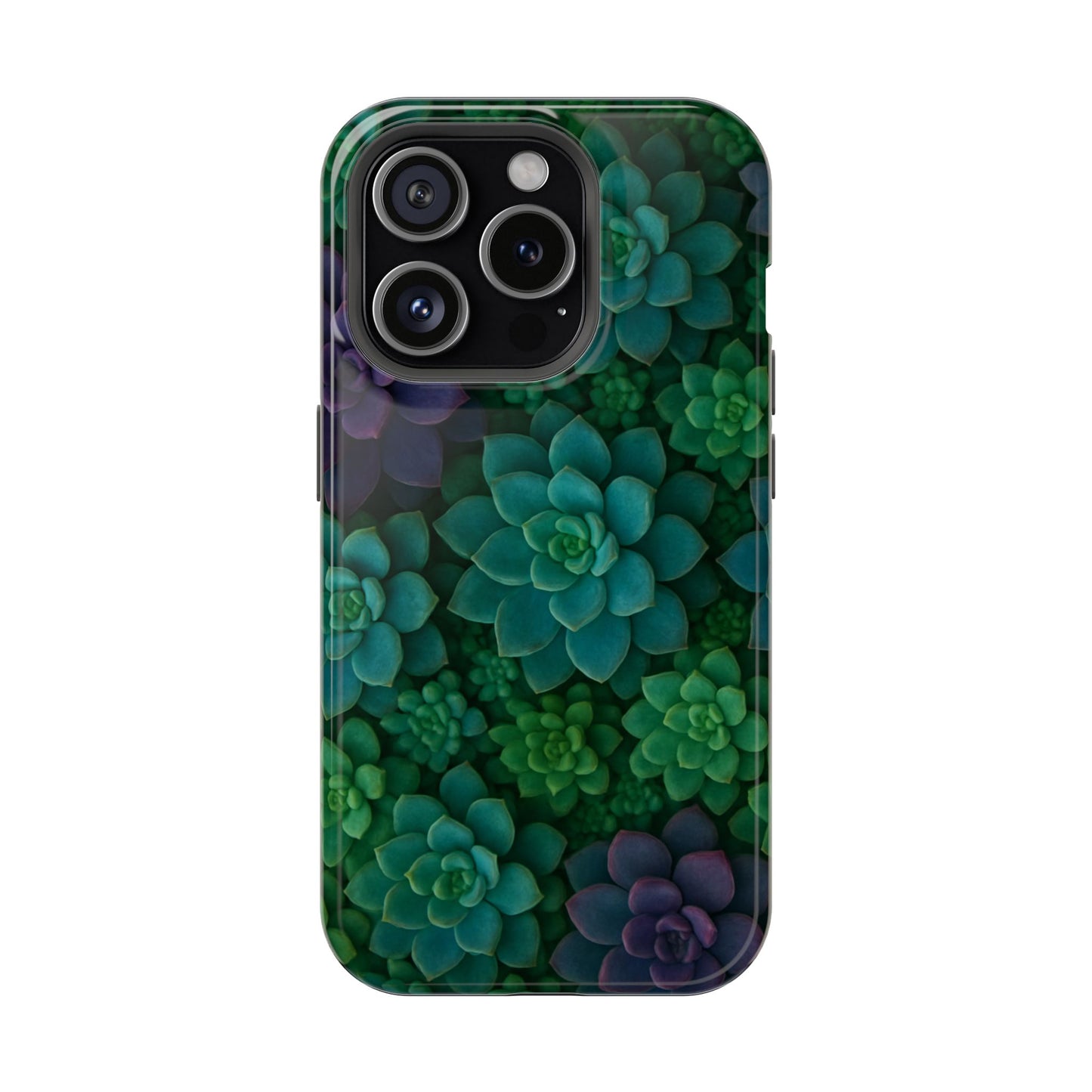 Succulent Pattern Impact-Resistant Phone Case — Green Teal Floral Protection