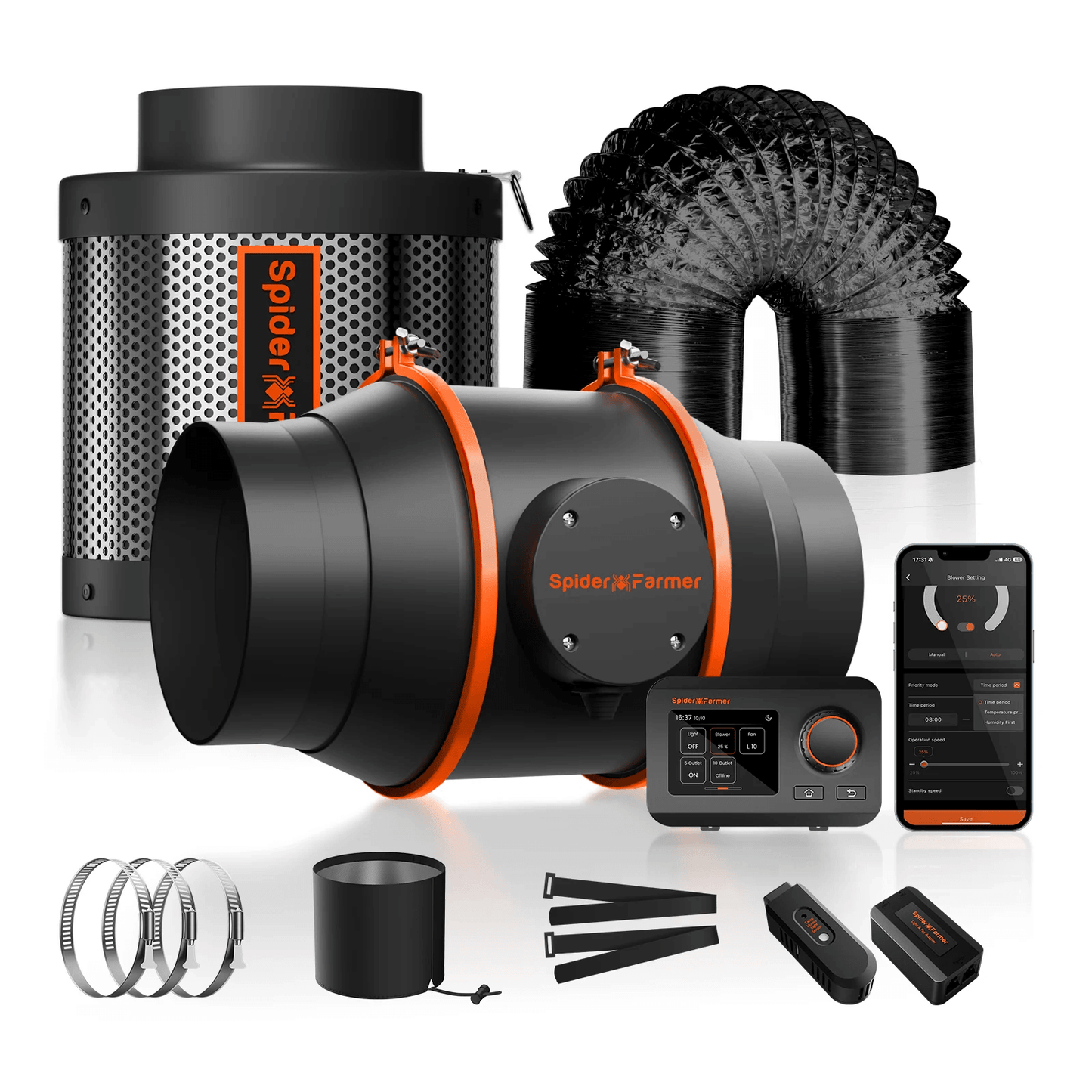 Spider Farmer G5000 x 2 LED Grow Lights + 4' x 8' Grow Tent + 6" Inline Fan Combo with Temperature and Humidity Controller + 6" Clip Fan