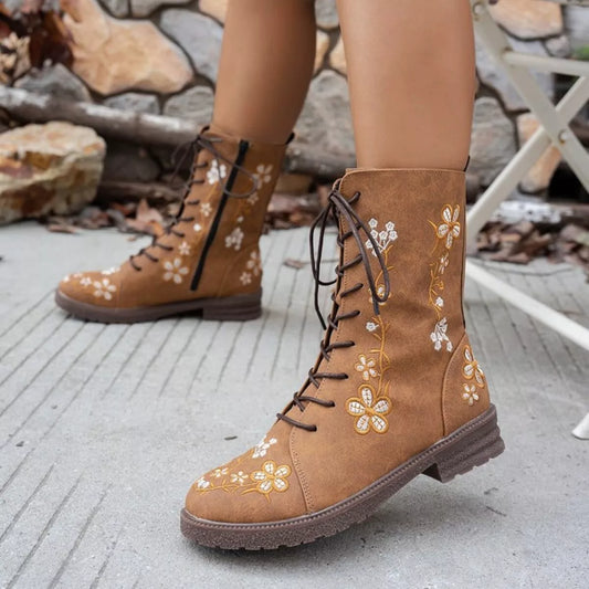 Round Toe Block Heels Boots