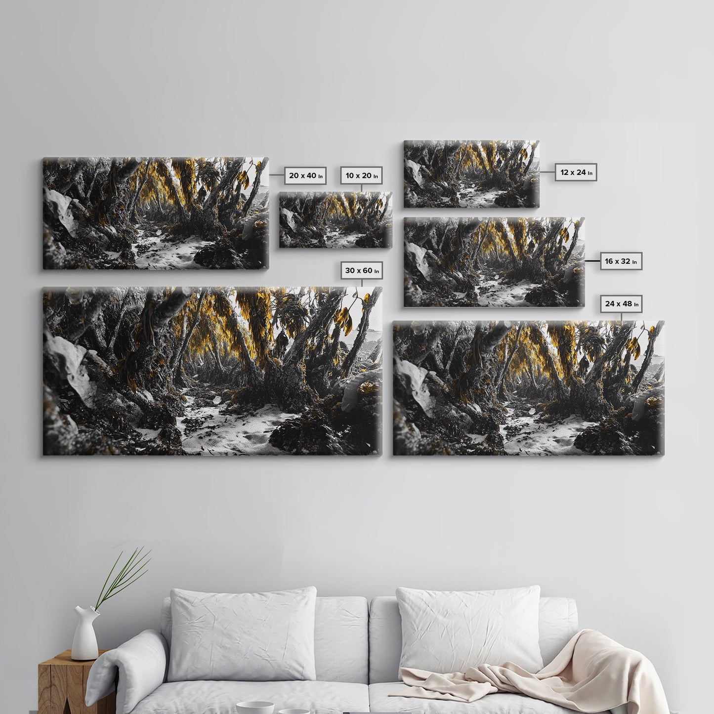 Kelp Forest, Coastal Jungle, Tidal Path, Ocean Shadows – Framed Canvas Print, Moody Marine Wall Art, Bathroom Decor, Natural Ocean Tones