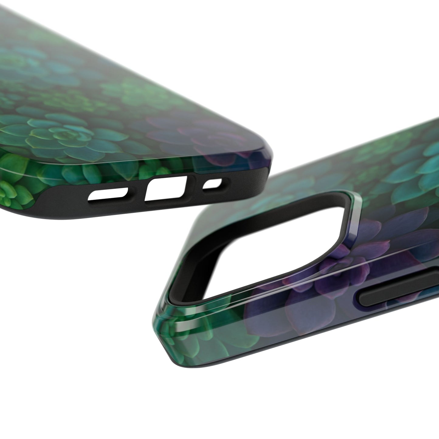 Succulent Pattern Impact-Resistant Phone Case — Green Teal Floral Protection