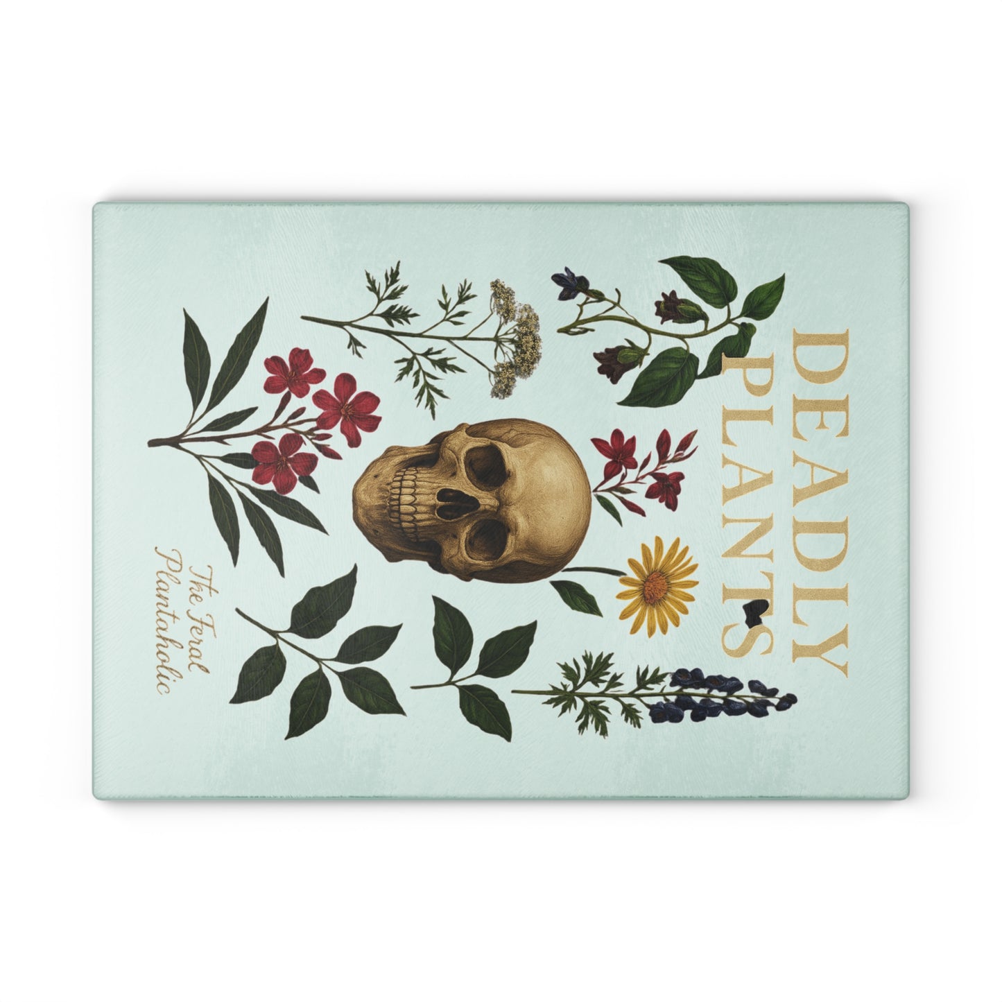 Glass Cutting Board — 'Deadly Plants' Floral Skull Decorative Kitchen Cutting Board