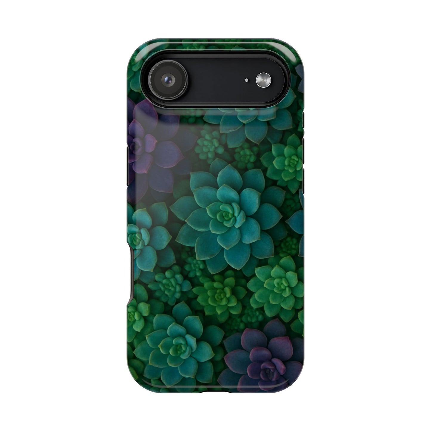 Succulent Pattern Impact-Resistant Phone Case — Green Teal Floral Protection