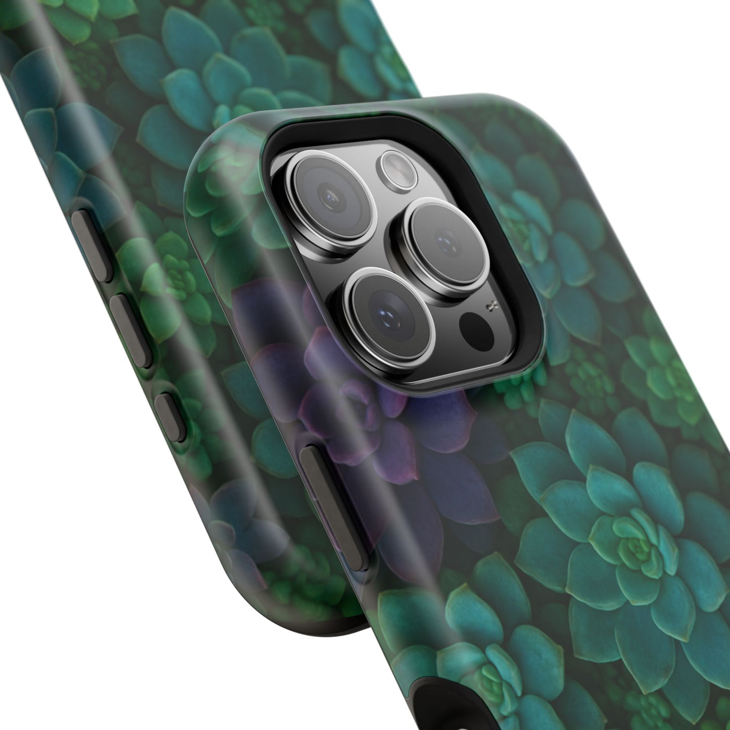 Succulent Pattern Impact-Resistant Phone Case — Green Teal Floral Protection