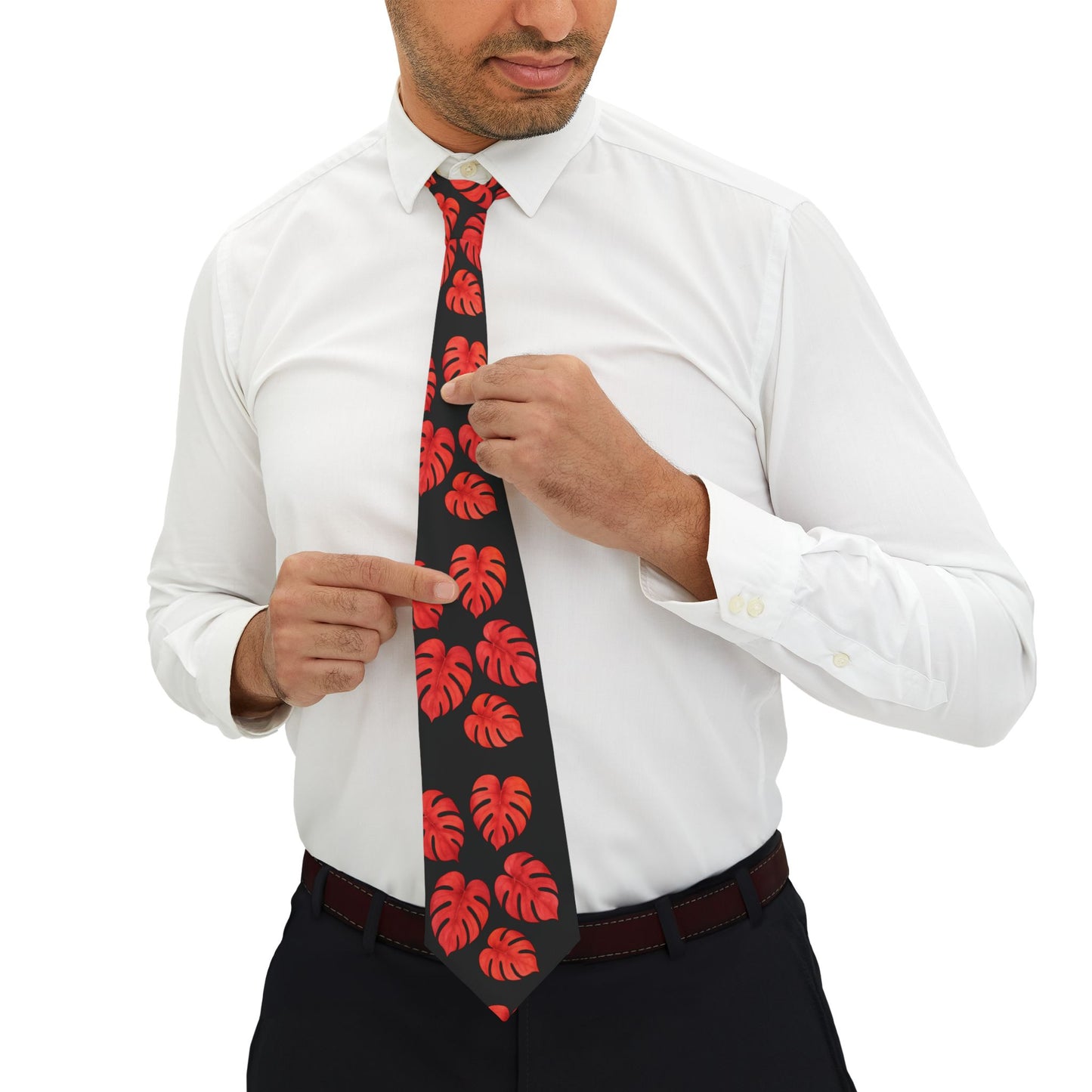 MonsteracLeaf Necktie | Stylish Accessory for Men in Red