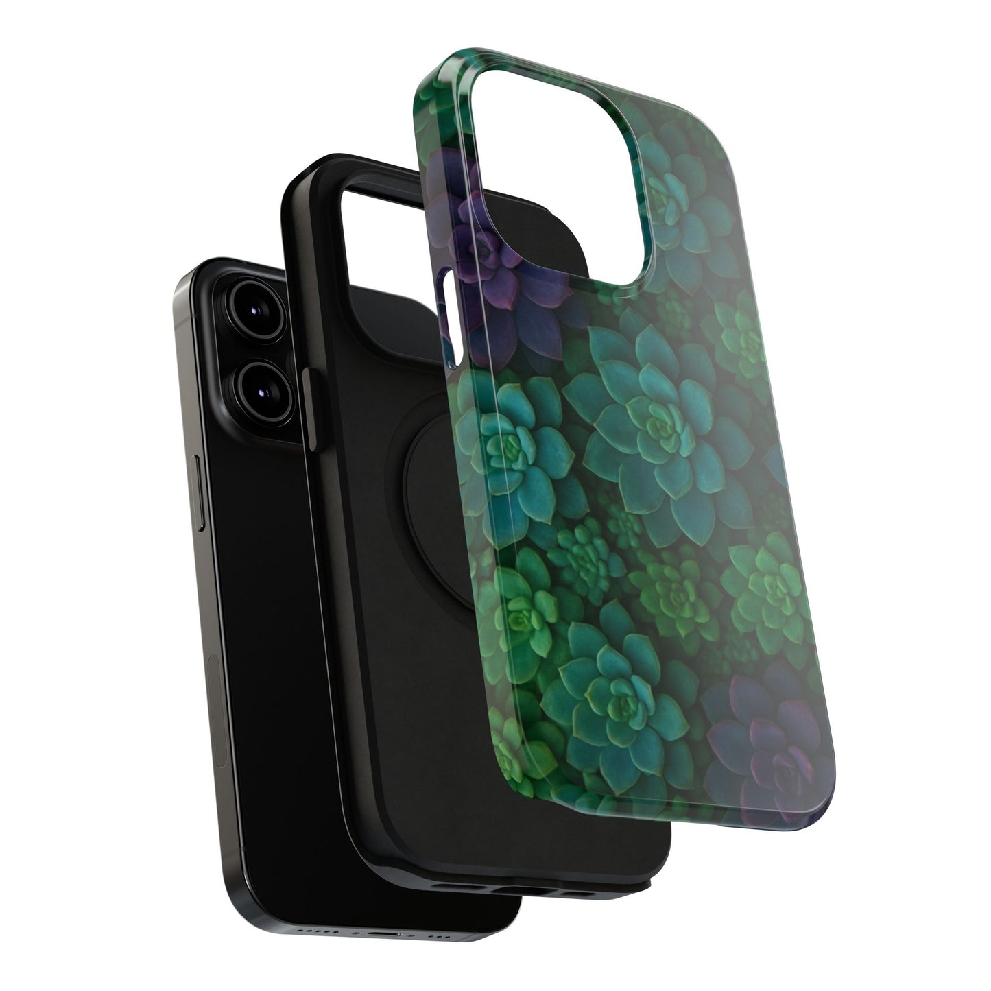 Succulent Pattern Impact-Resistant Phone Case — Green Teal Floral Protection