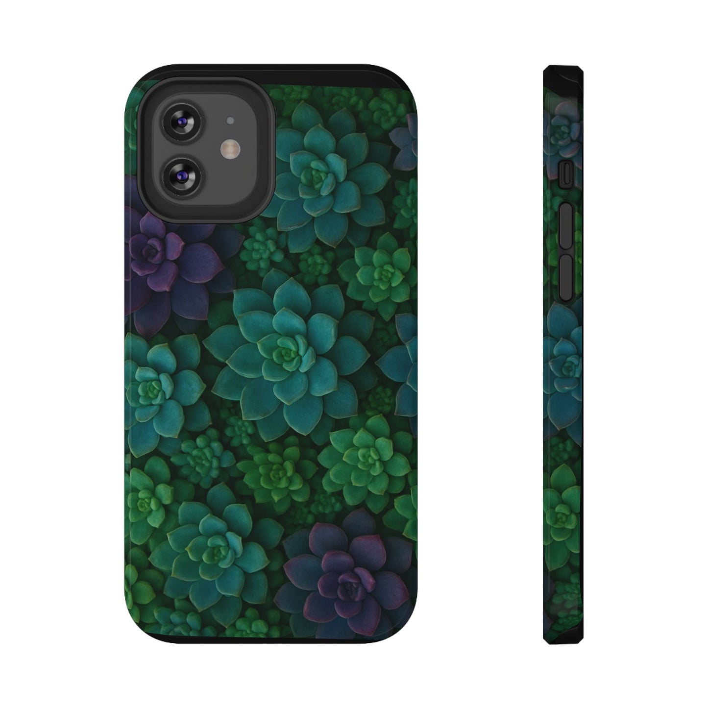 Succulent Pattern Impact-Resistant Phone Case — Green Teal Floral Protection