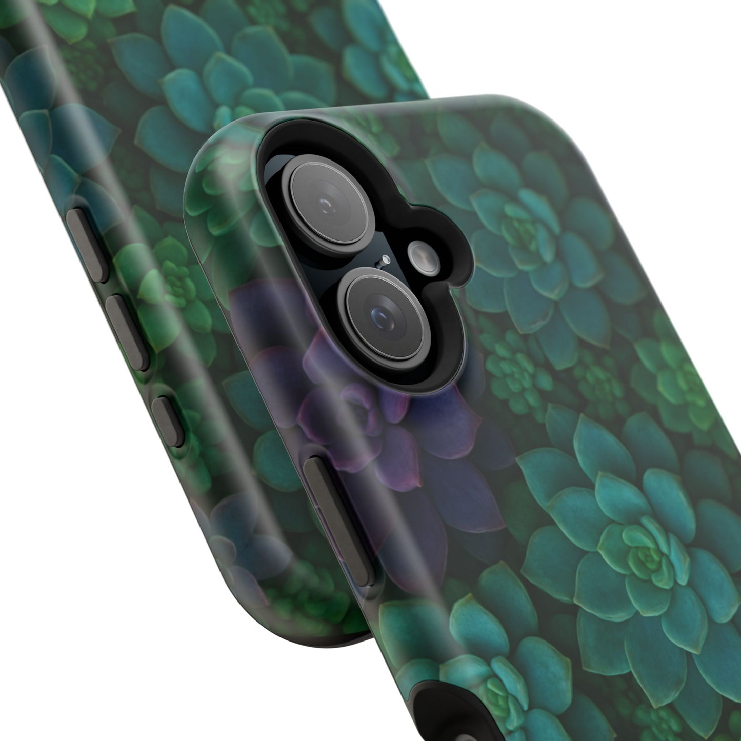 Succulent Pattern Impact-Resistant Phone Case — Green Teal Floral Protection