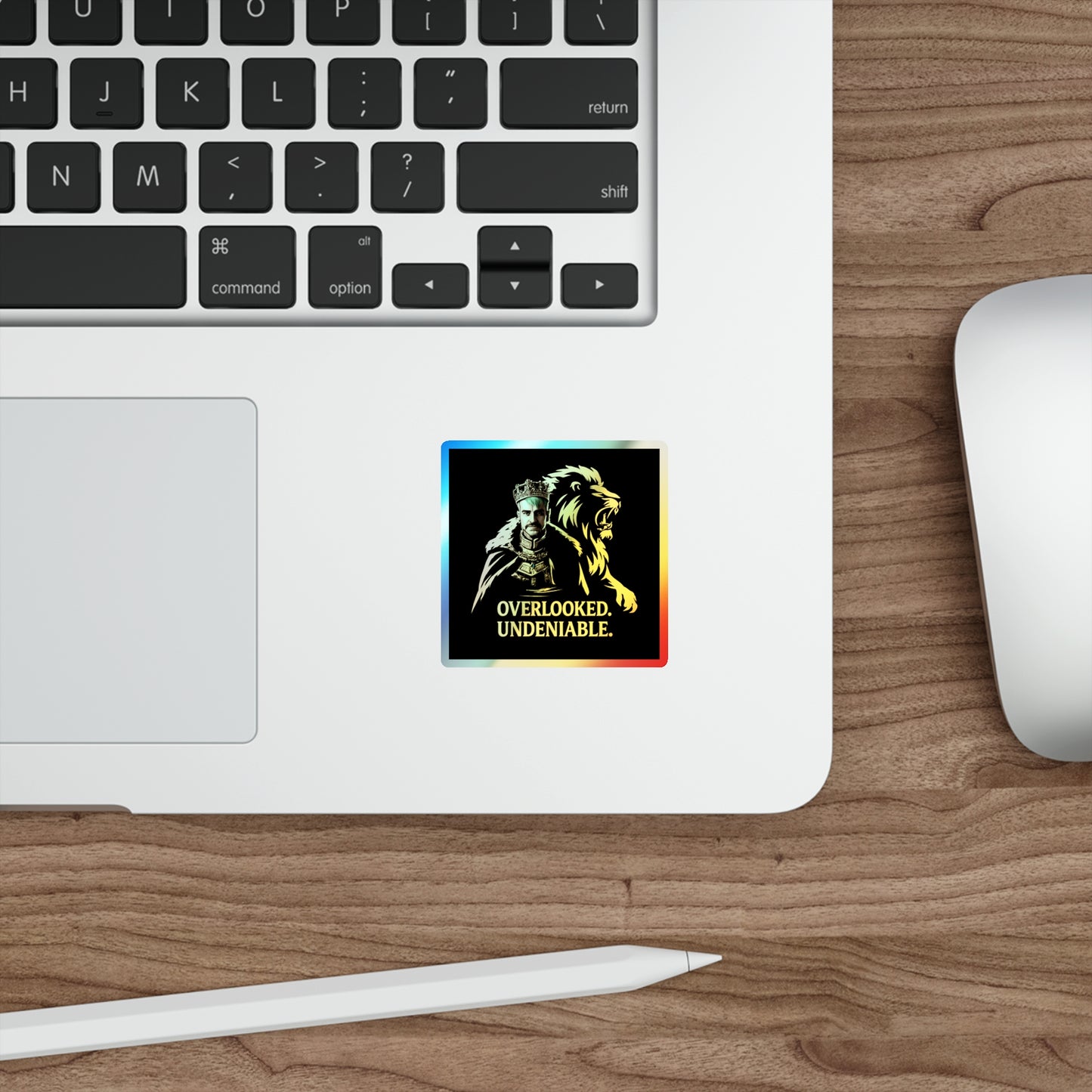 Holographic Lion Crest Sticker — “Overlooked. Undeniable.” Die-Cut Vinyl
