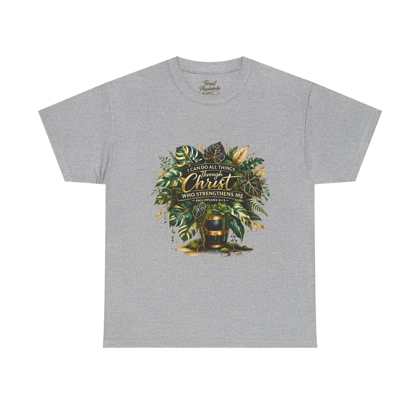 Christian Faith T-Shirt — "Christ Who Strengthens Me" Botanical Design