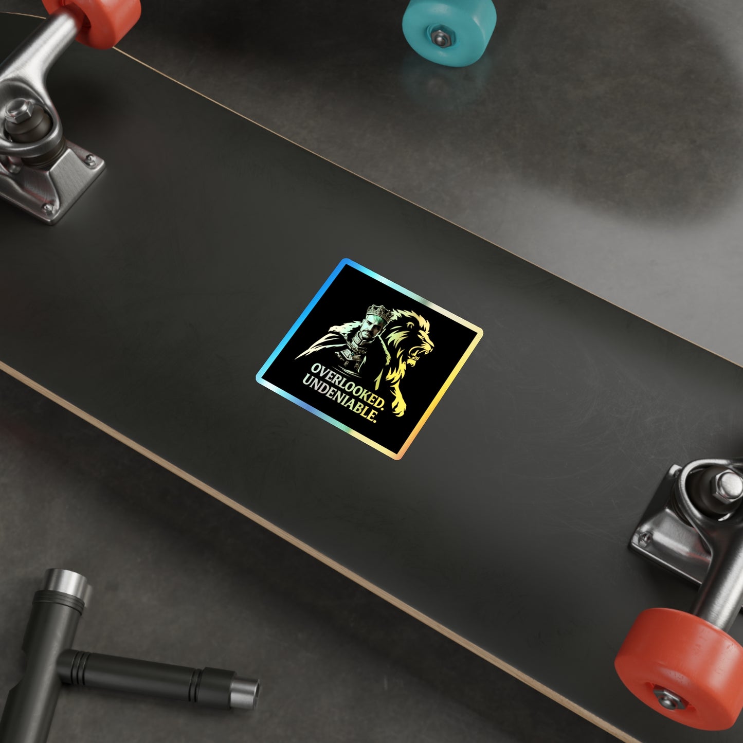 Holographic Lion Crest Sticker — “Overlooked. Undeniable.” Die-Cut Vinyl