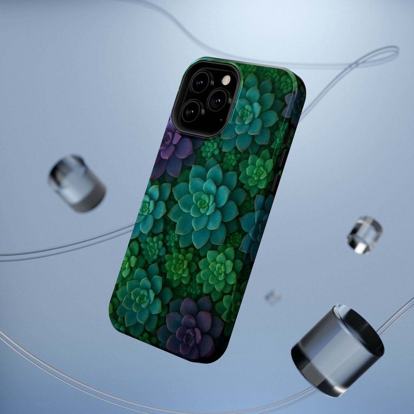 Succulent Pattern Impact-Resistant Phone Case — Green Teal Floral Protection