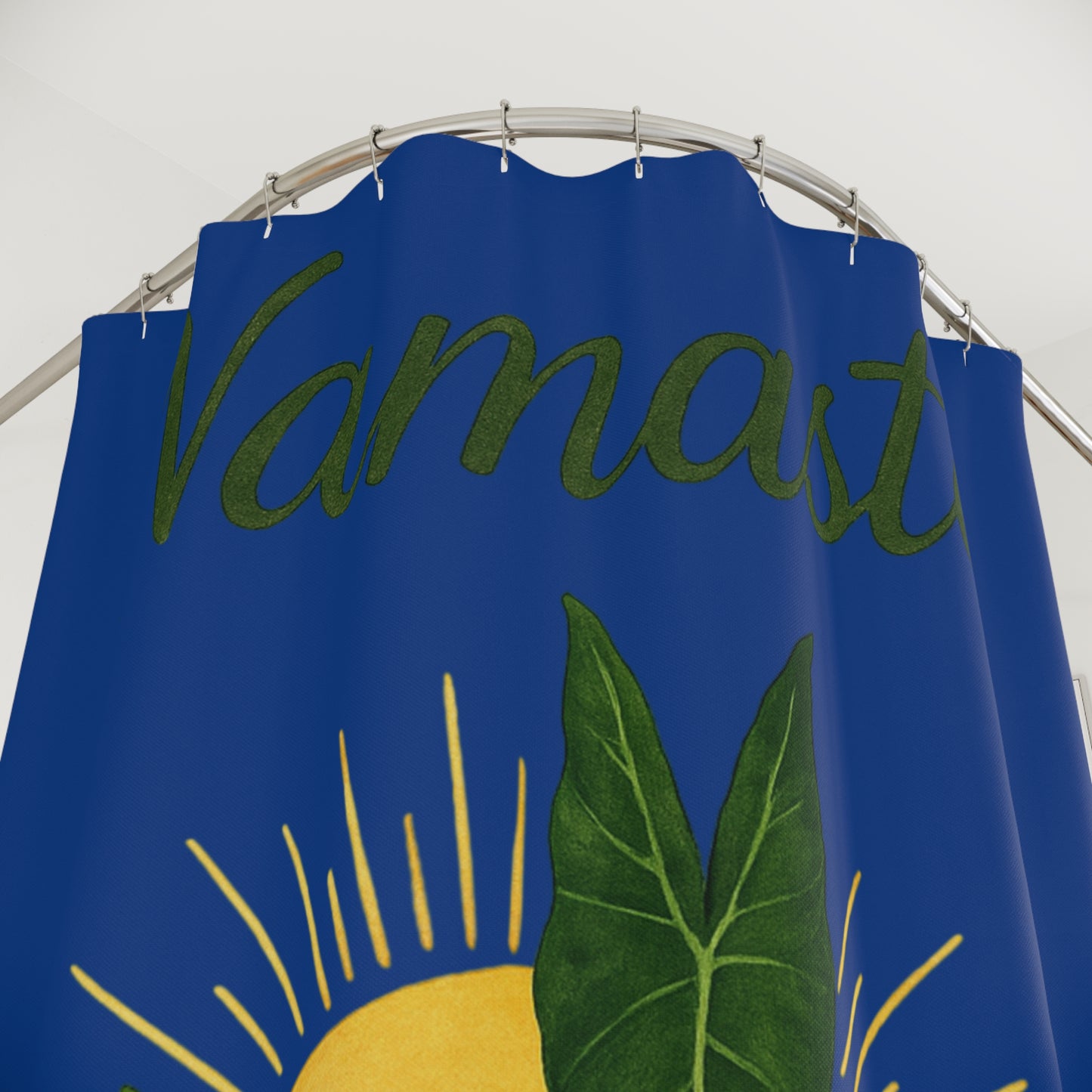Namaste Shower Curtain — Boho Sun & Tropical Leaves Bathroom Decor