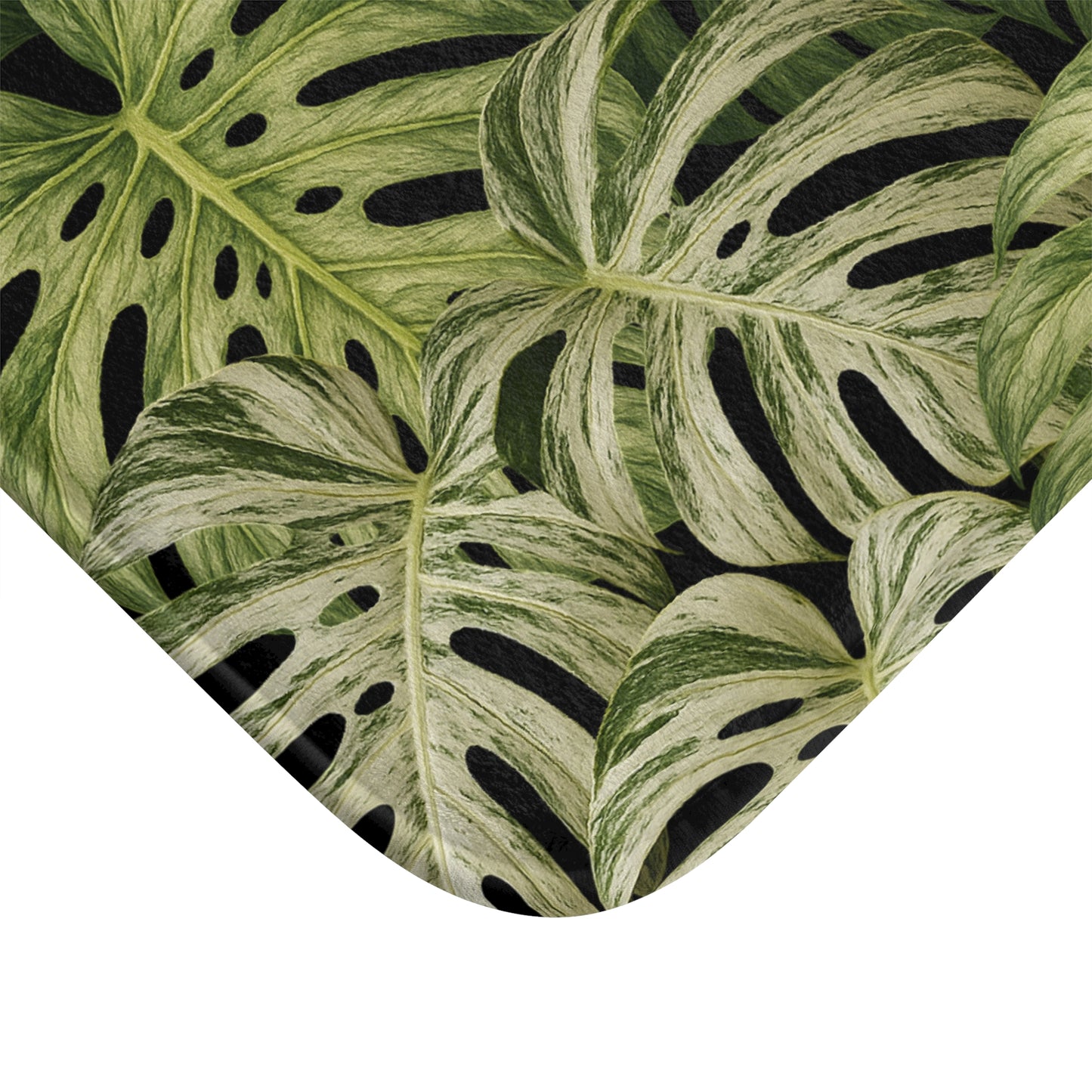Tropical Monstera Bath Mat — Green Leaf Bathroom Rug