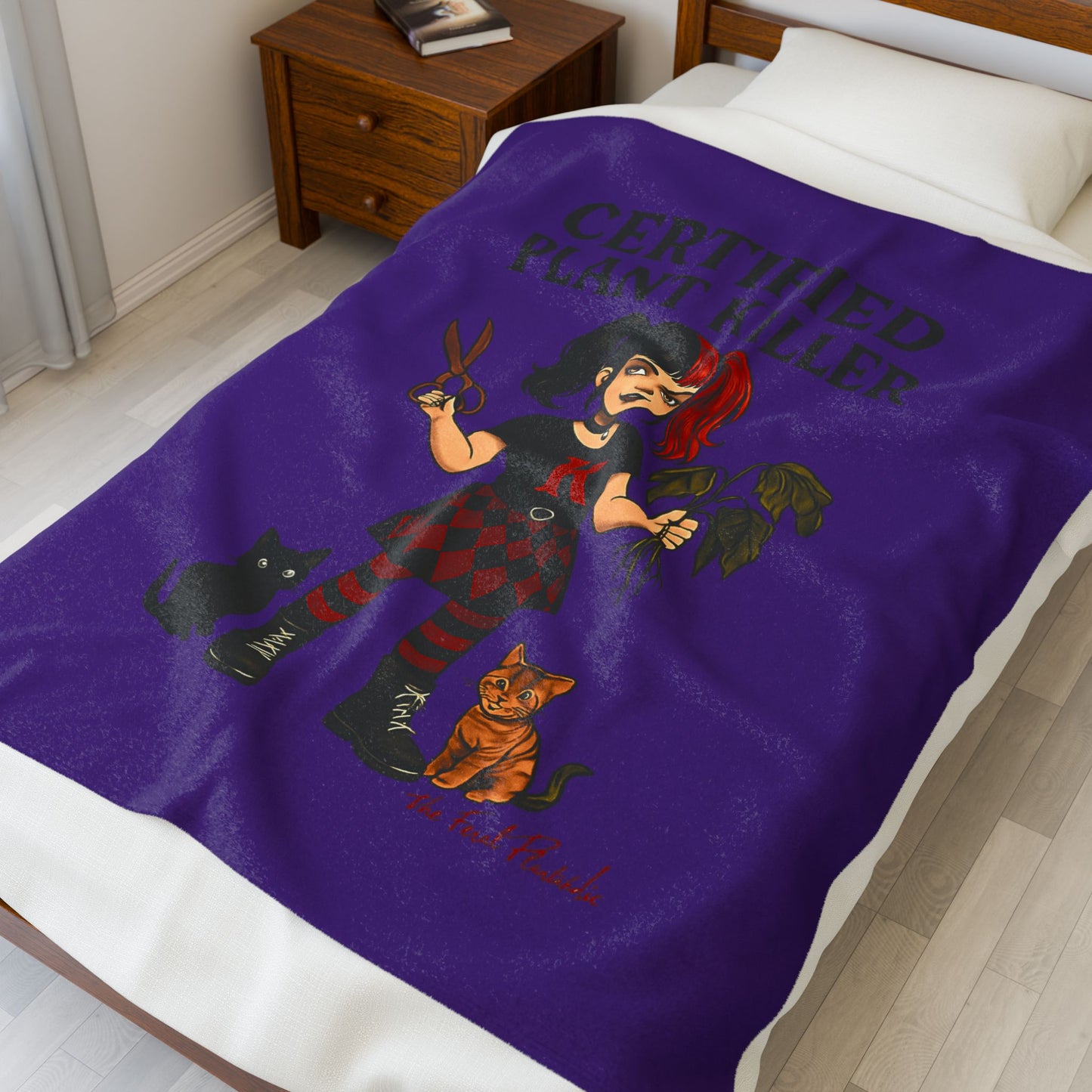 Gothic Plant Killer Blanket | Cozy Velveteen Throw for Cat Lovers, Halloween, Gift for Her, Unique Home Décor, Fun Blanket