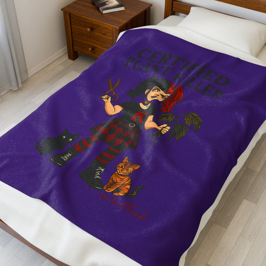 Gothic Plant Killer Blanket | Cozy Velveteen Throw for Cat Lovers, Halloween, Gift for Her, Unique Home Décor, Fun Blanket