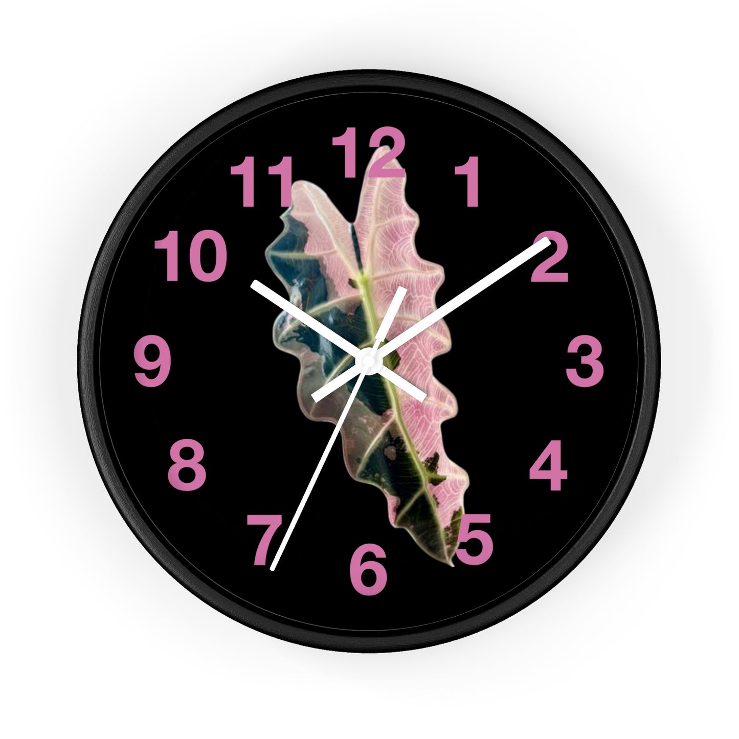 Pink Variegated Leaf Wall Clock — Botanical Nature Decor