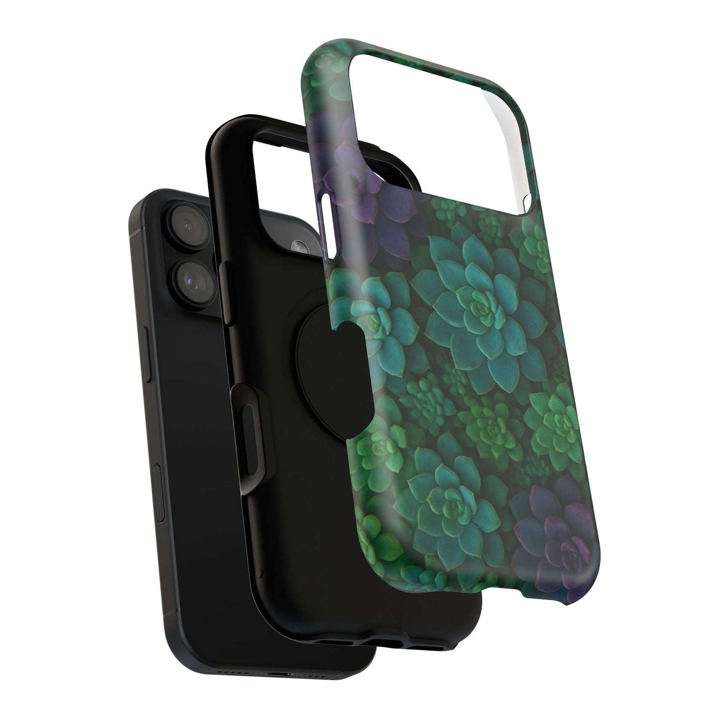 Succulent Pattern Impact-Resistant Phone Case — Green Teal Floral Protection