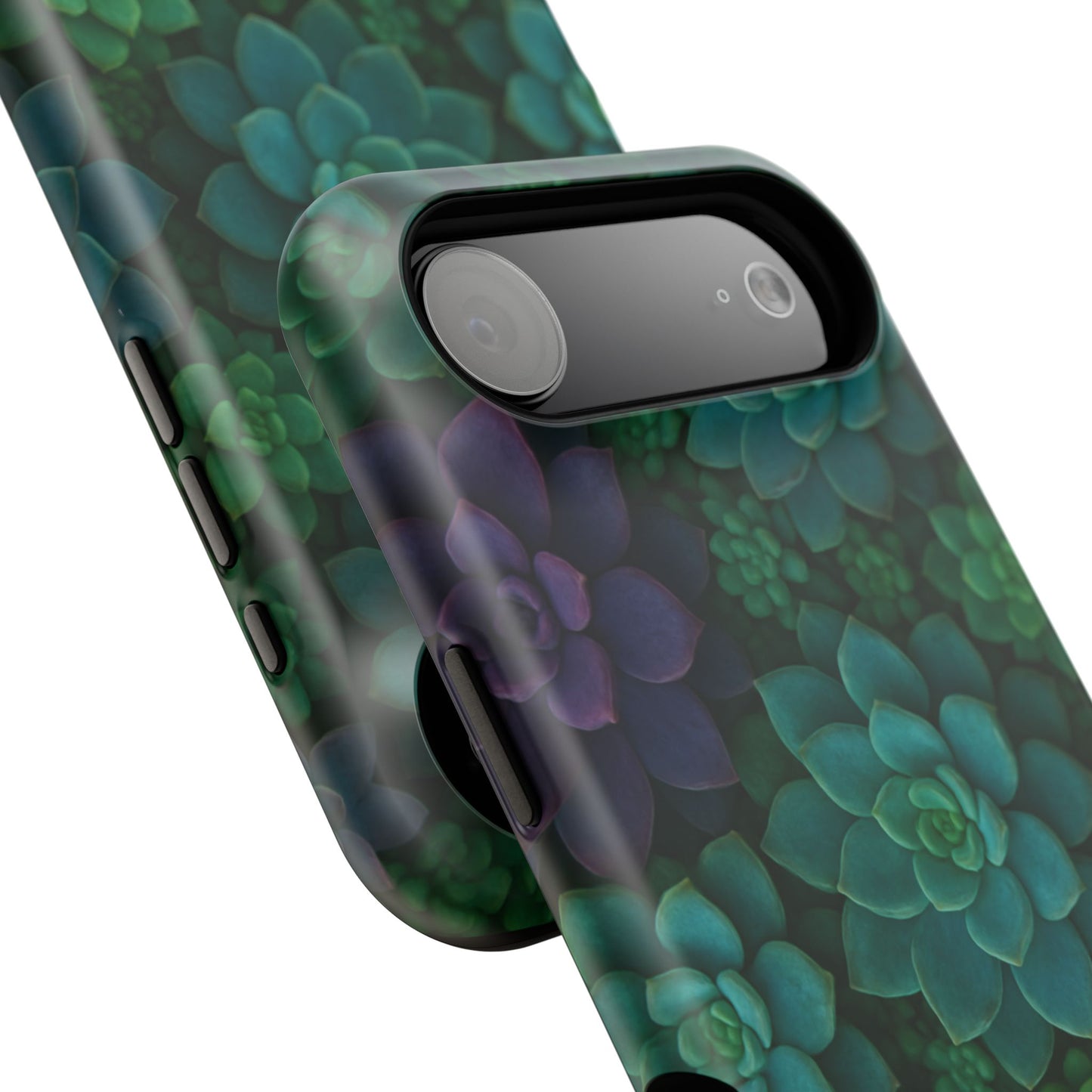 Succulent Pattern Impact-Resistant Phone Case — Green Teal Floral Protection