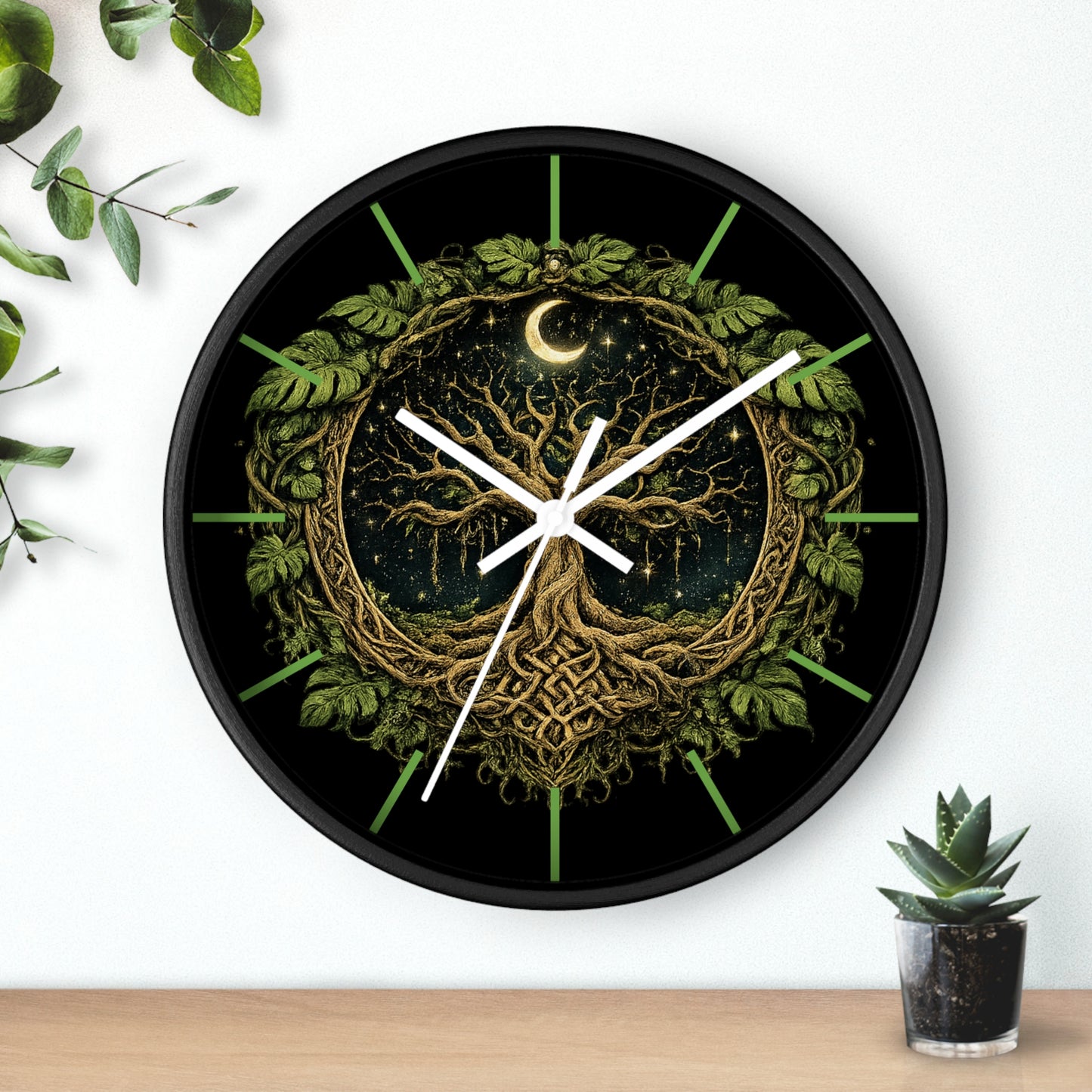 Celtic Tree of Life Wall Clock — Moonlit Night Woodland Decor