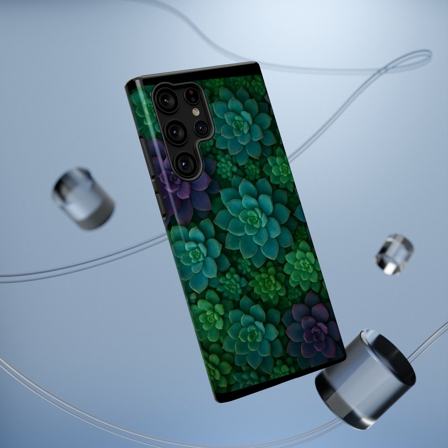 Succulent Pattern Impact-Resistant Phone Case — Green Teal Floral Protection