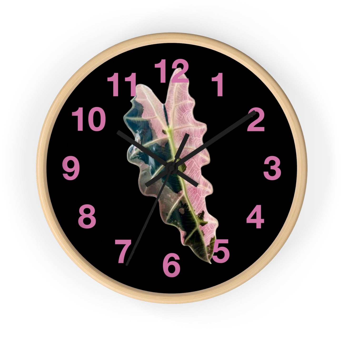 Pink Variegated Leaf Wall Clock — Botanical Nature Decor