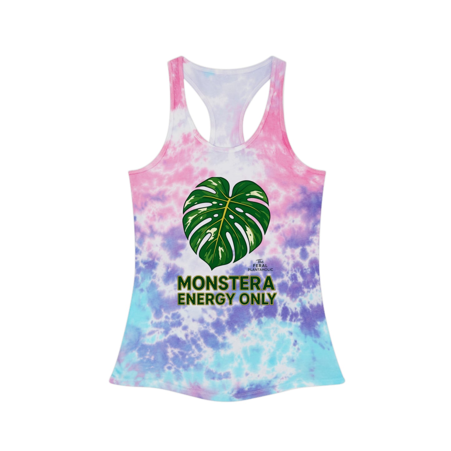 Copy of Tie Dye Racerback Tank Top with Monstera Design, Summer Apparel, Beachwear, Eco-Friendly Fitness Top, Casual Women's Wear