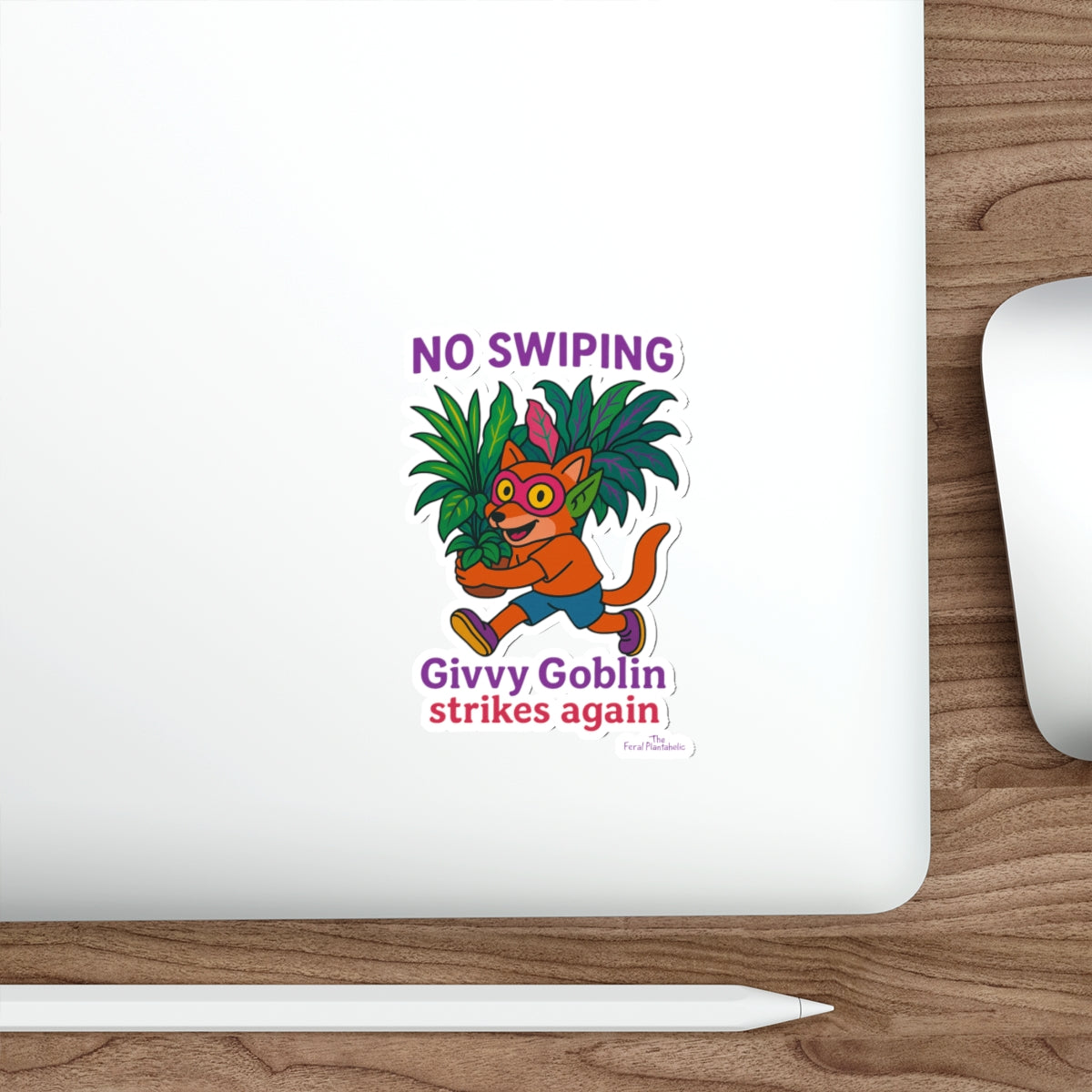 Playful Die-Cut Stickers - "No Swiping!" with Givvy Goblin Design