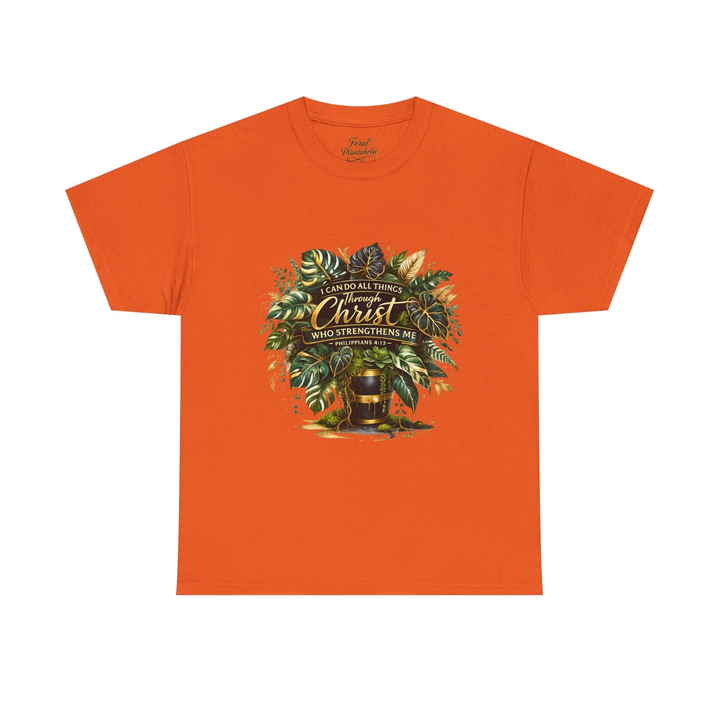 Christian Faith T-Shirt — "Christ Who Strengthens Me" Botanical Design