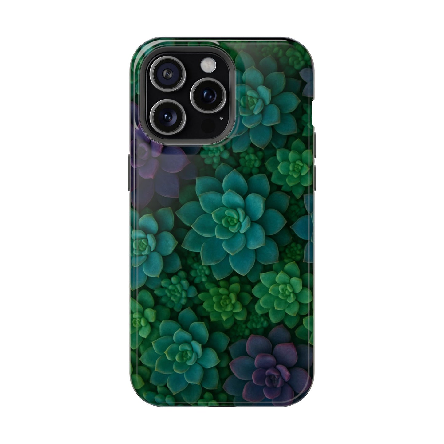 Succulent Pattern Impact-Resistant Phone Case — Green Teal Floral Protection