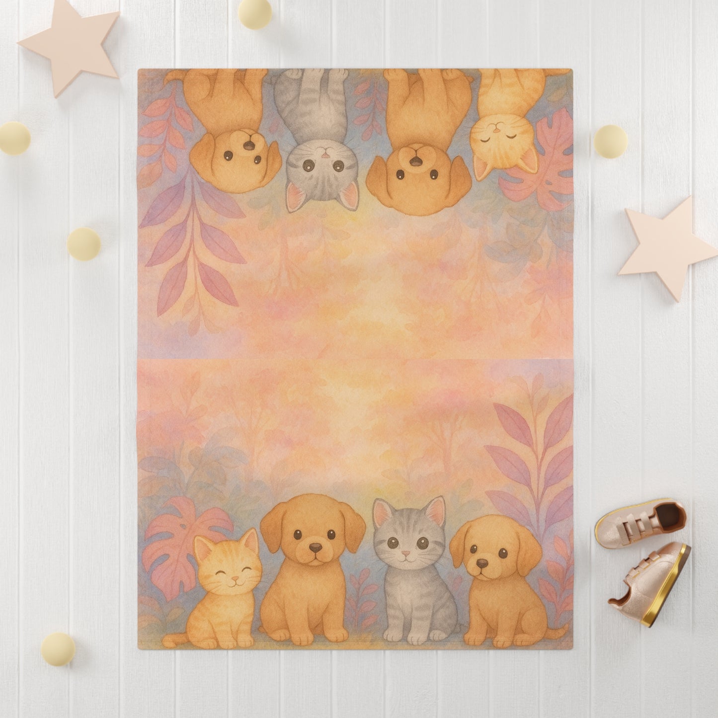 Baby Blanket — Pastel Puppy & Kitten Soft Fleece Blanket (Gender Neutral)