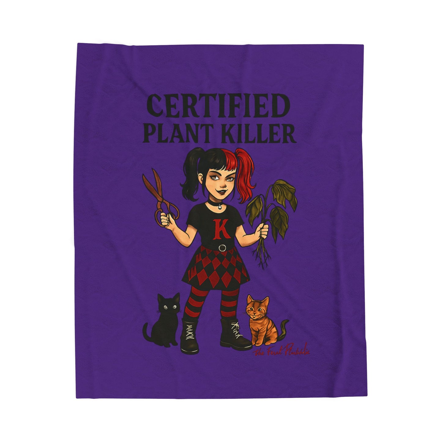 Gothic Plant Killer Blanket | Cozy Velveteen Throw for Cat Lovers, Halloween, Gift for Her, Unique Home Décor, Fun Blanket