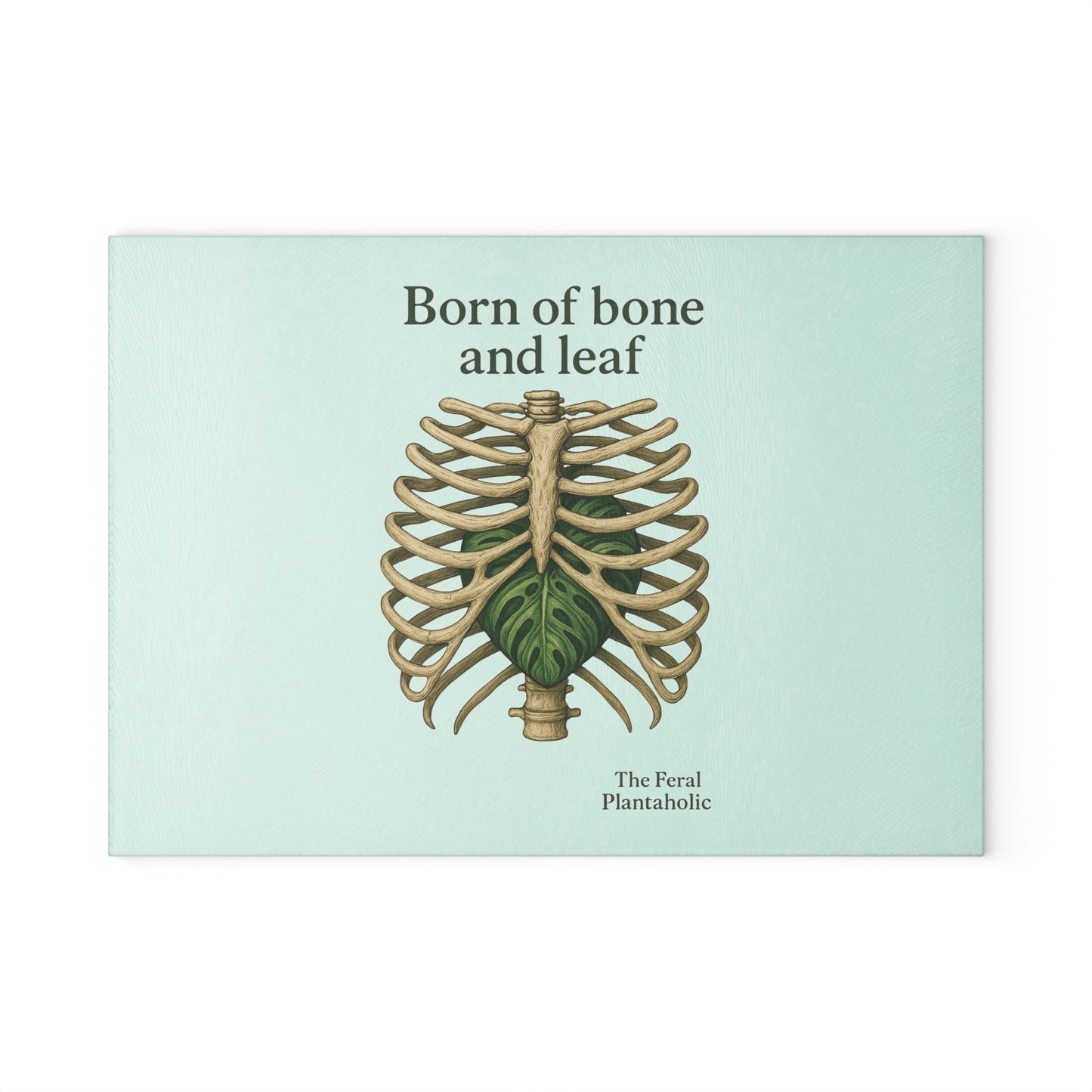 Glass Cutting Board - "Born of Bone and Leaf" Botanical Ribcage Design