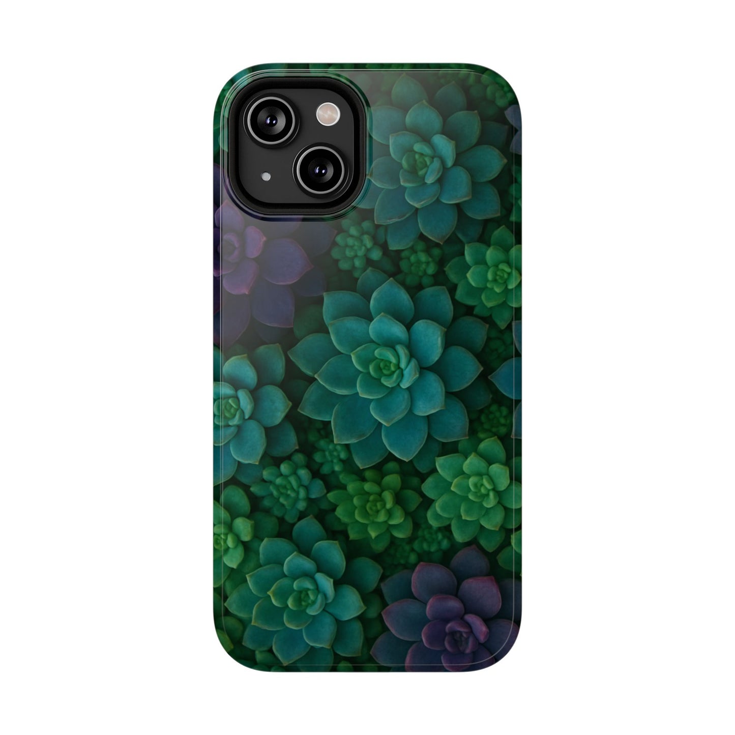 Succulent Pattern Impact-Resistant Phone Case — Green Teal Floral Protection