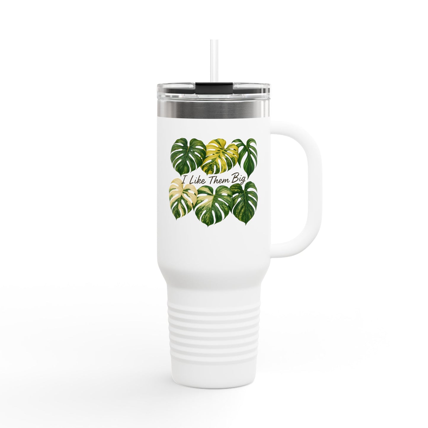 40oz Insulated Travel Mug — Monstera Leaves "I Like Them Big" Tropical Tumbler