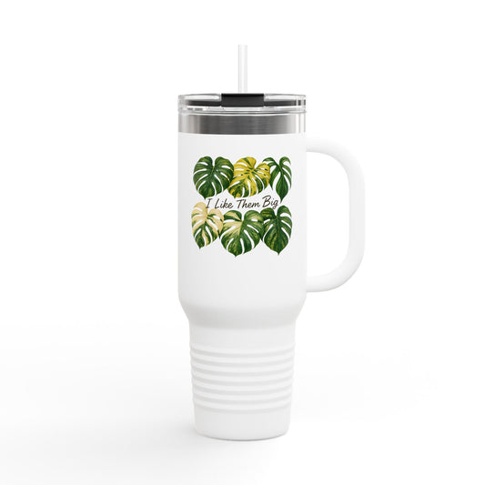40oz Insulated Travel Mug — Monstera Leaves "I Like Them Big" Tropical Tumbler