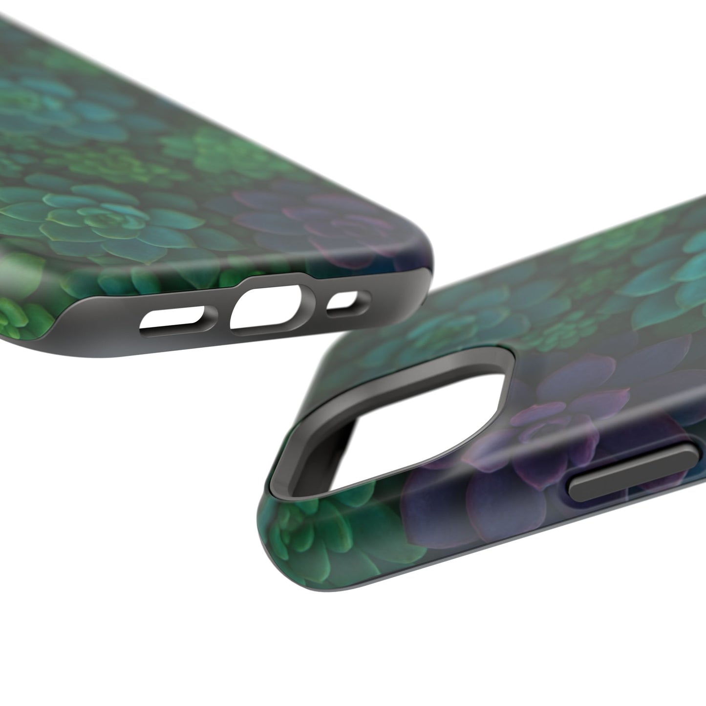 Succulent Pattern Impact-Resistant Phone Case — Green Teal Floral Protection
