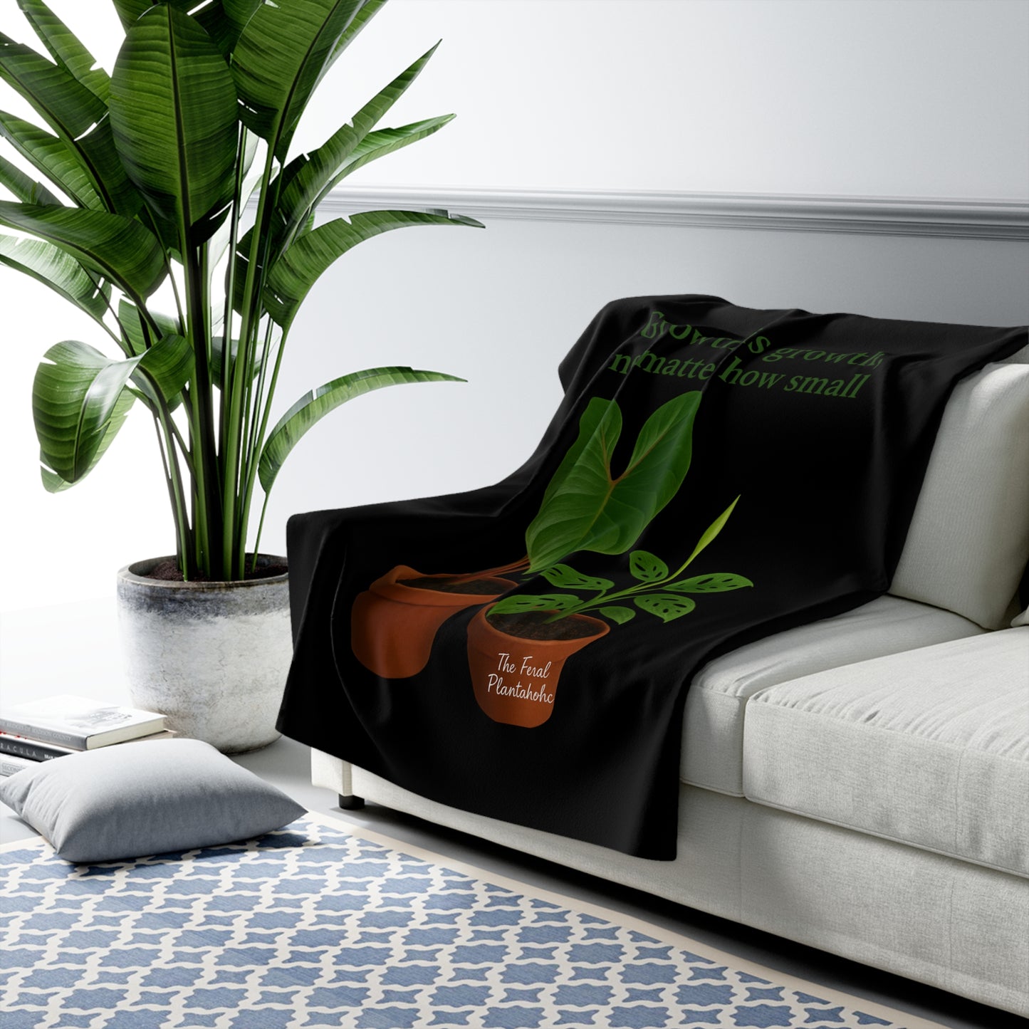 Plant Lover's Sherpa Fleece Blanket - Cozy Home Decor, Growth Motivation Gift, Plant Mom Gift, Unique Throw Blanket, Inspirational Home