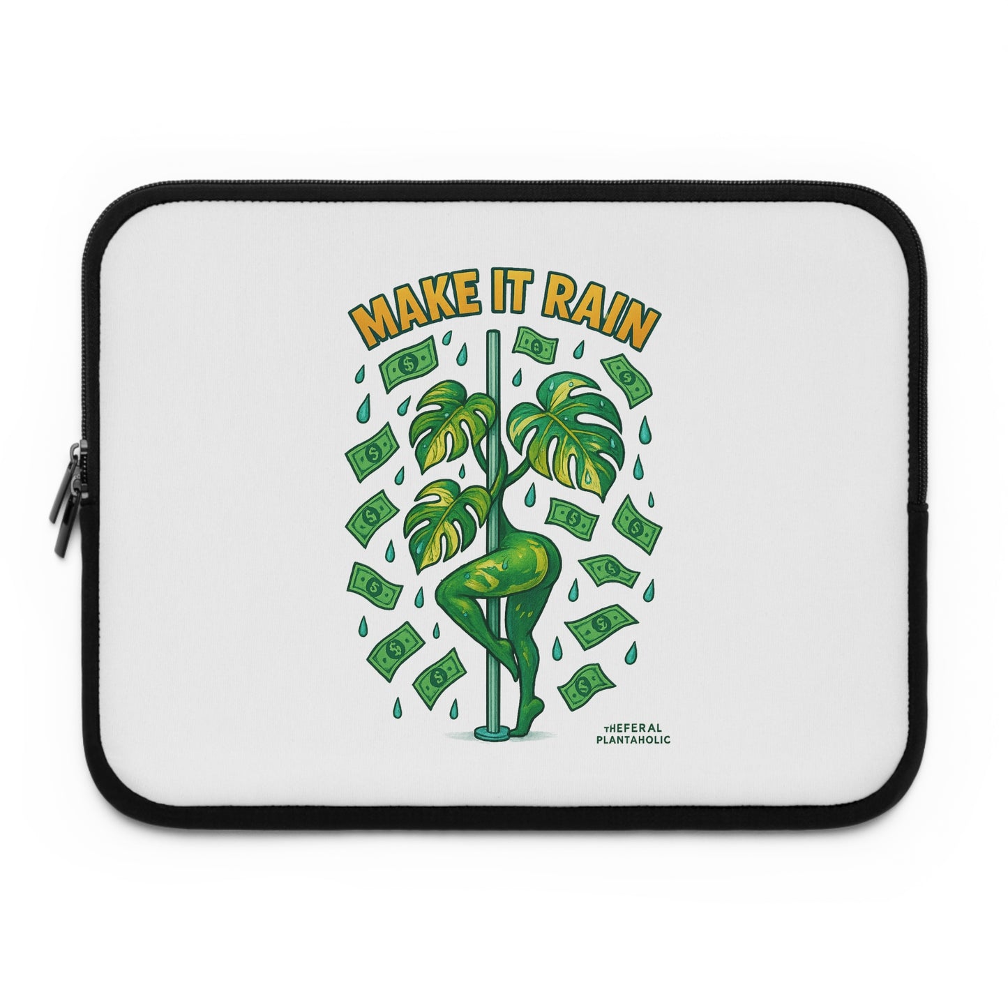 Playful Laptop Sleeve with 'Make It Rain' Design, Ideal for Creatives, Students, or Business Use, Gift for Graduations, Birthdays, Holidays