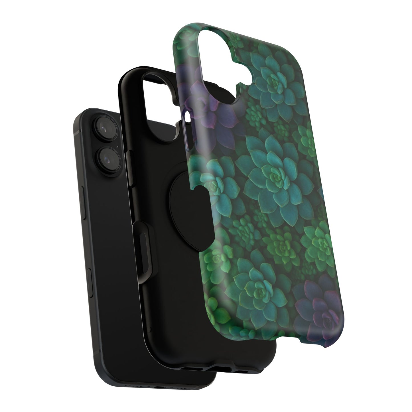 Succulent Pattern Impact-Resistant Phone Case — Green Teal Floral Protection