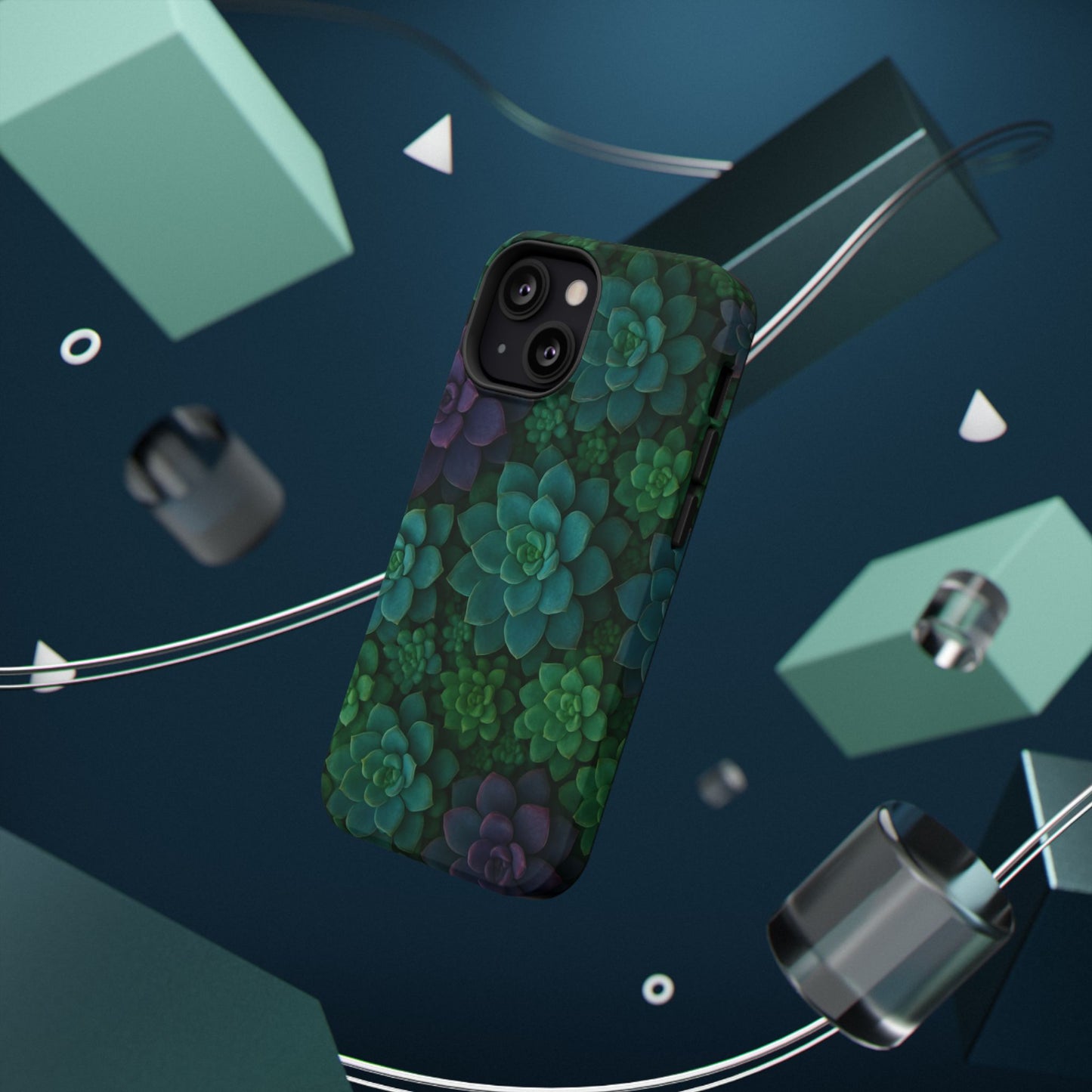 Succulent Pattern Impact-Resistant Phone Case — Green Teal Floral Protection