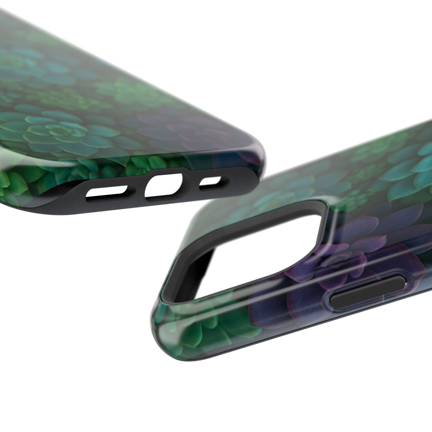 Succulent Pattern Impact-Resistant Phone Case — Green Teal Floral Protection