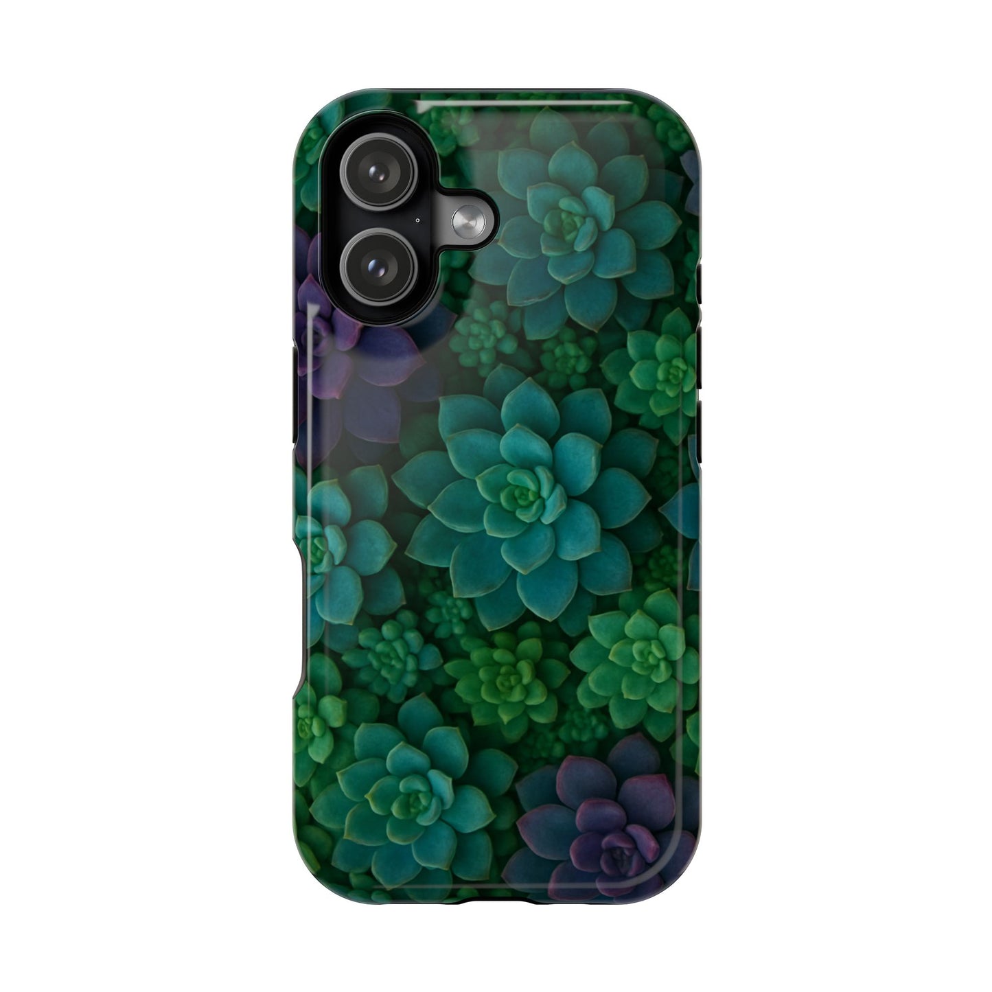 Succulent Pattern Impact-Resistant Phone Case — Green Teal Floral Protection