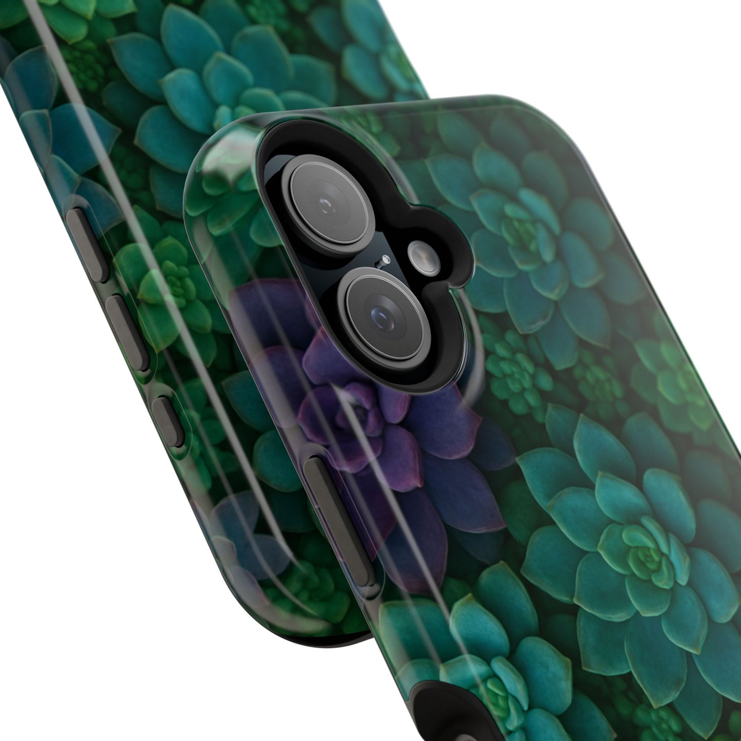 Succulent Pattern Impact-Resistant Phone Case — Green Teal Floral Protection