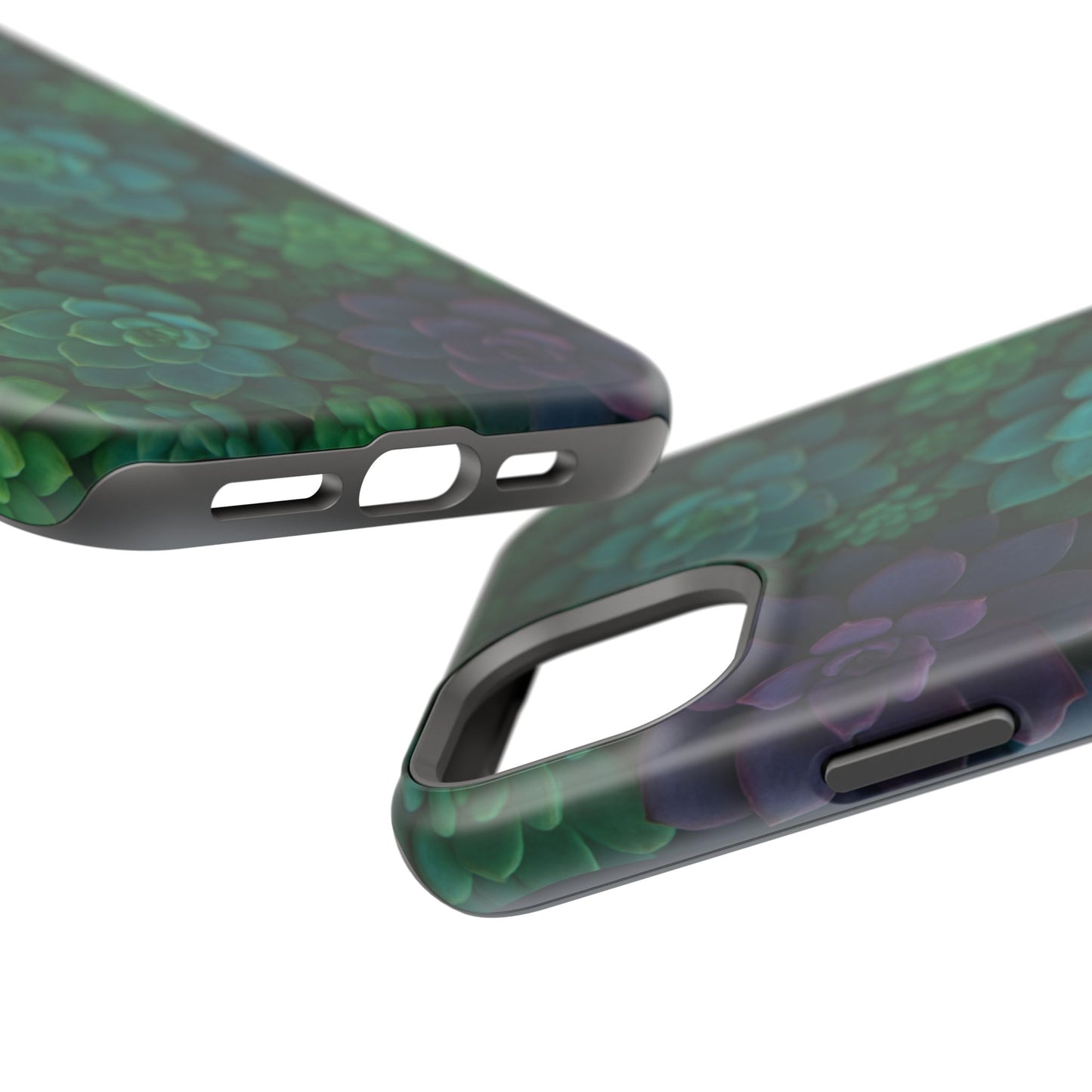 Succulent Pattern Impact-Resistant Phone Case — Green Teal Floral Protection