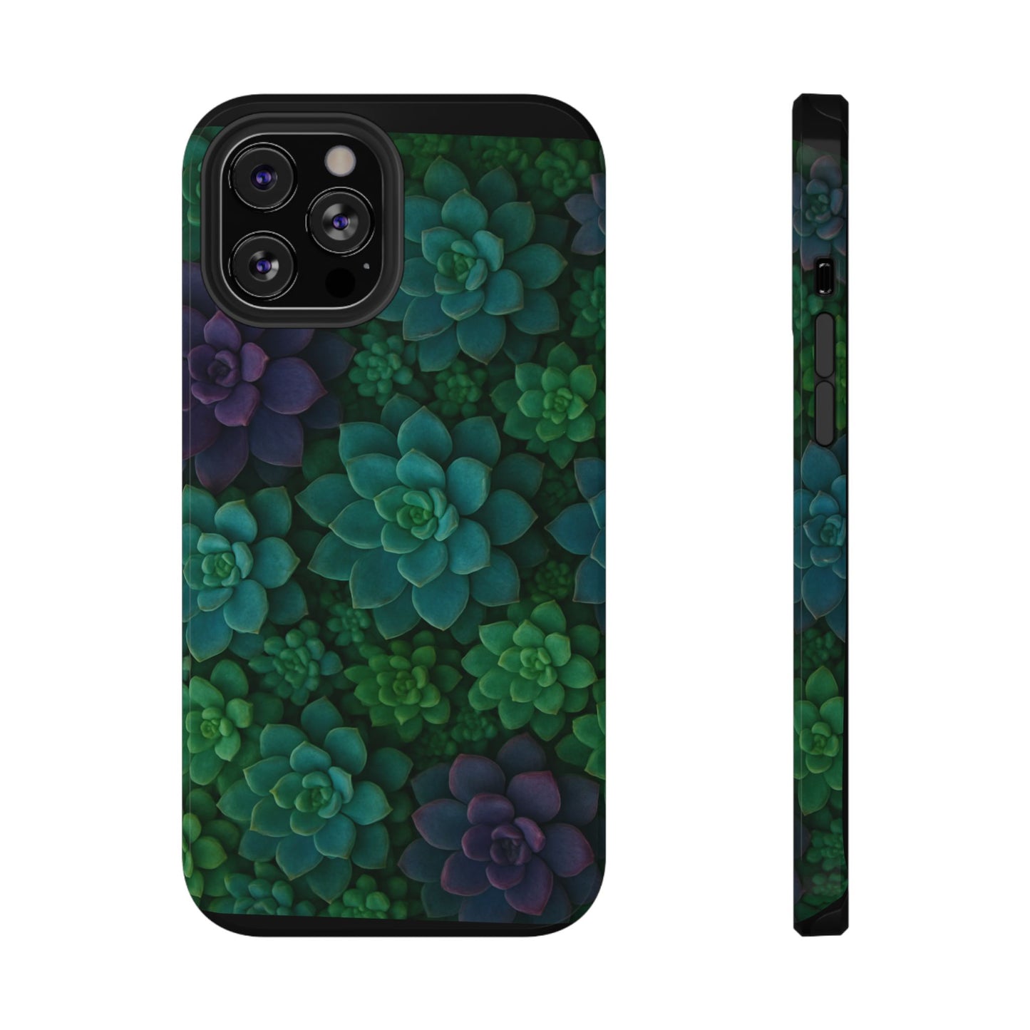 Succulent Pattern Impact-Resistant Phone Case — Green Teal Floral Protection