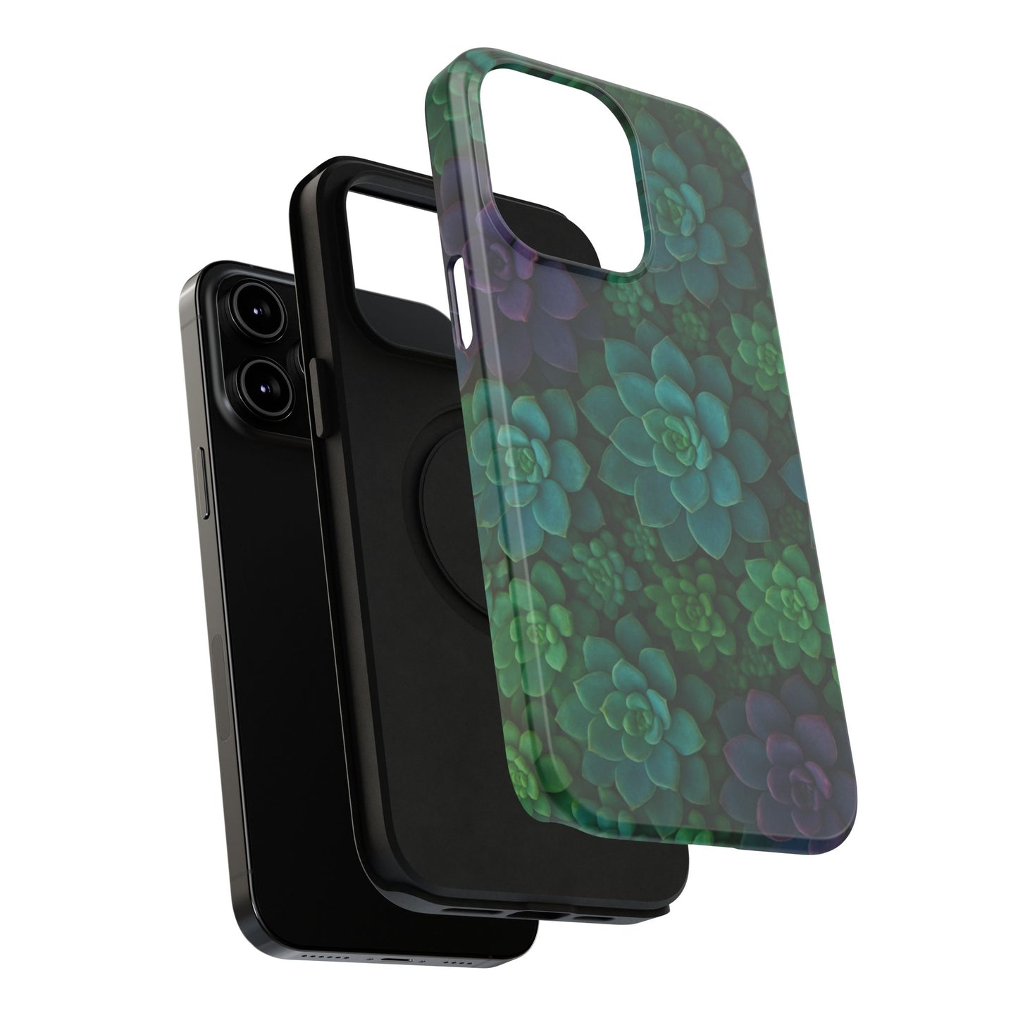 Succulent Pattern Impact-Resistant Phone Case — Green Teal Floral Protection