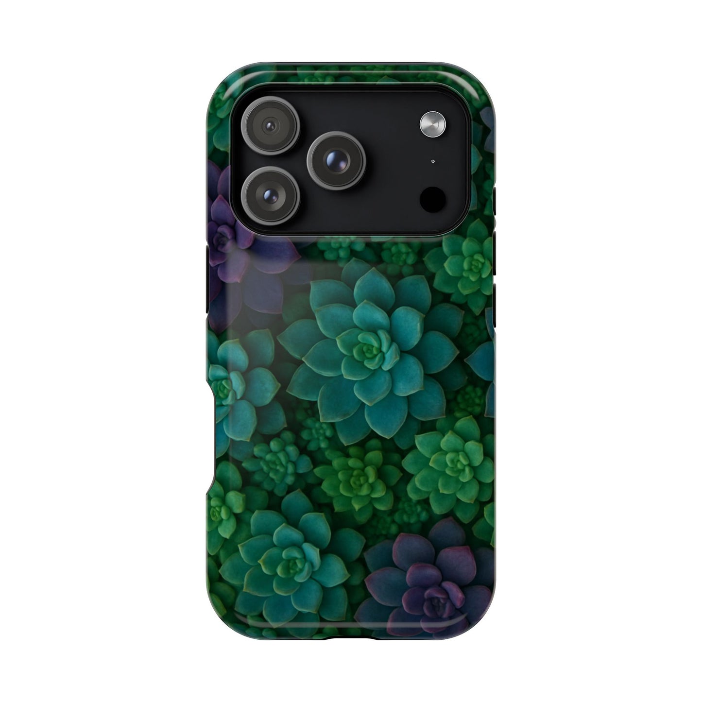 Succulent Pattern Impact-Resistant Phone Case — Green Teal Floral Protection