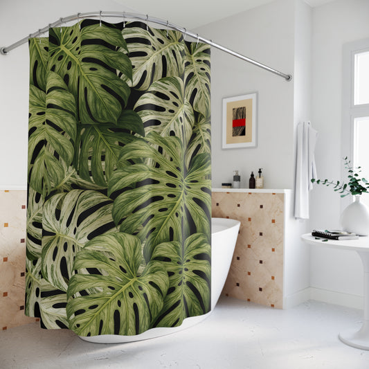Tropical Monstera Shower Curtain — Green Botanical Leaf Bathroom Décor